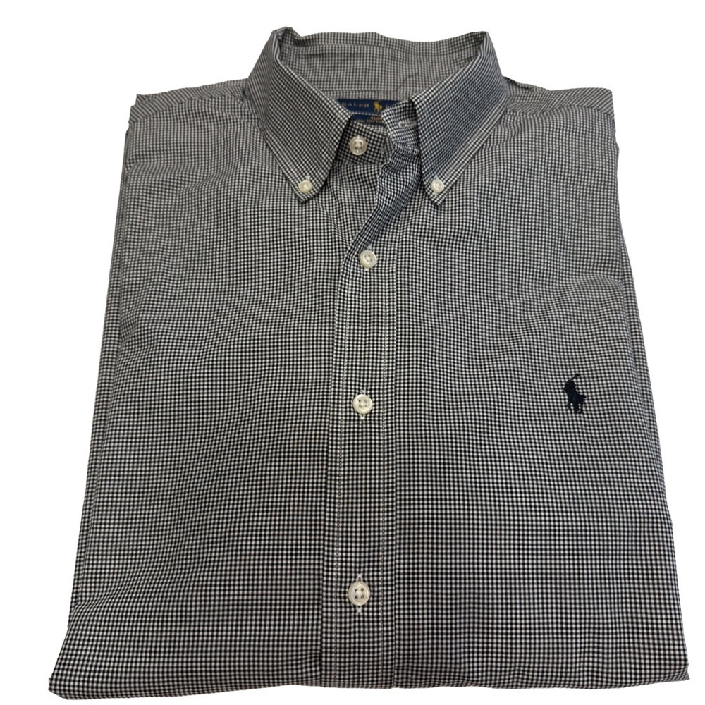 Ralph Lauren Men’s XL Gray:white Houndstooth Button Down Long Sleeve Shirt